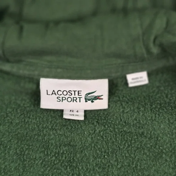 Lacoste Sport Hoodie Mens Medium Green White Navy Full Zip Sweatshirt Jacket - Picture 5 of 10